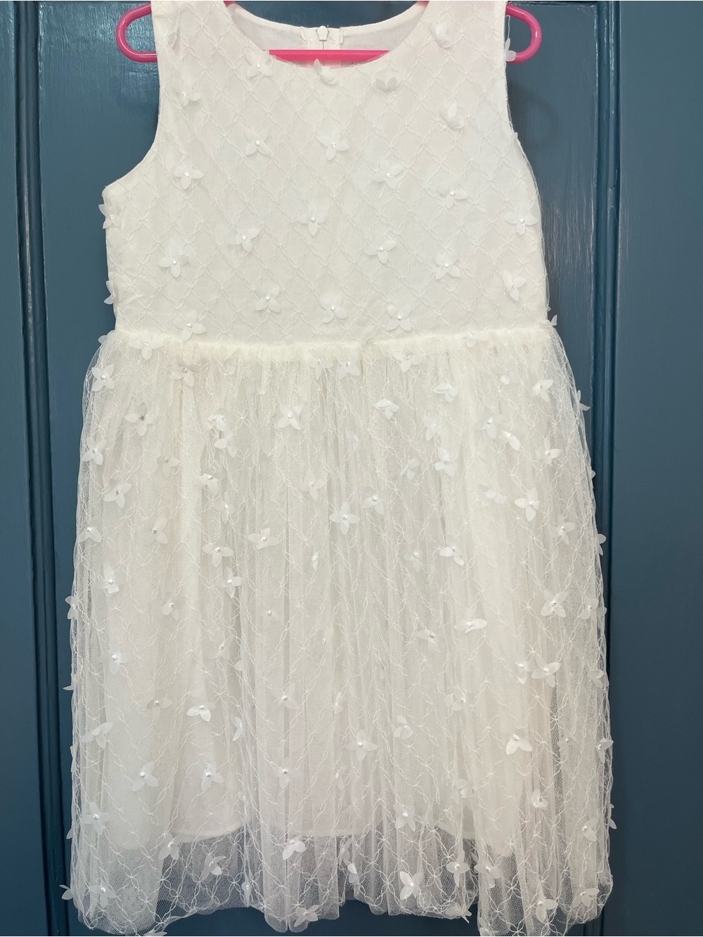 Popatu White Floral Appliqué Tulle Dress
